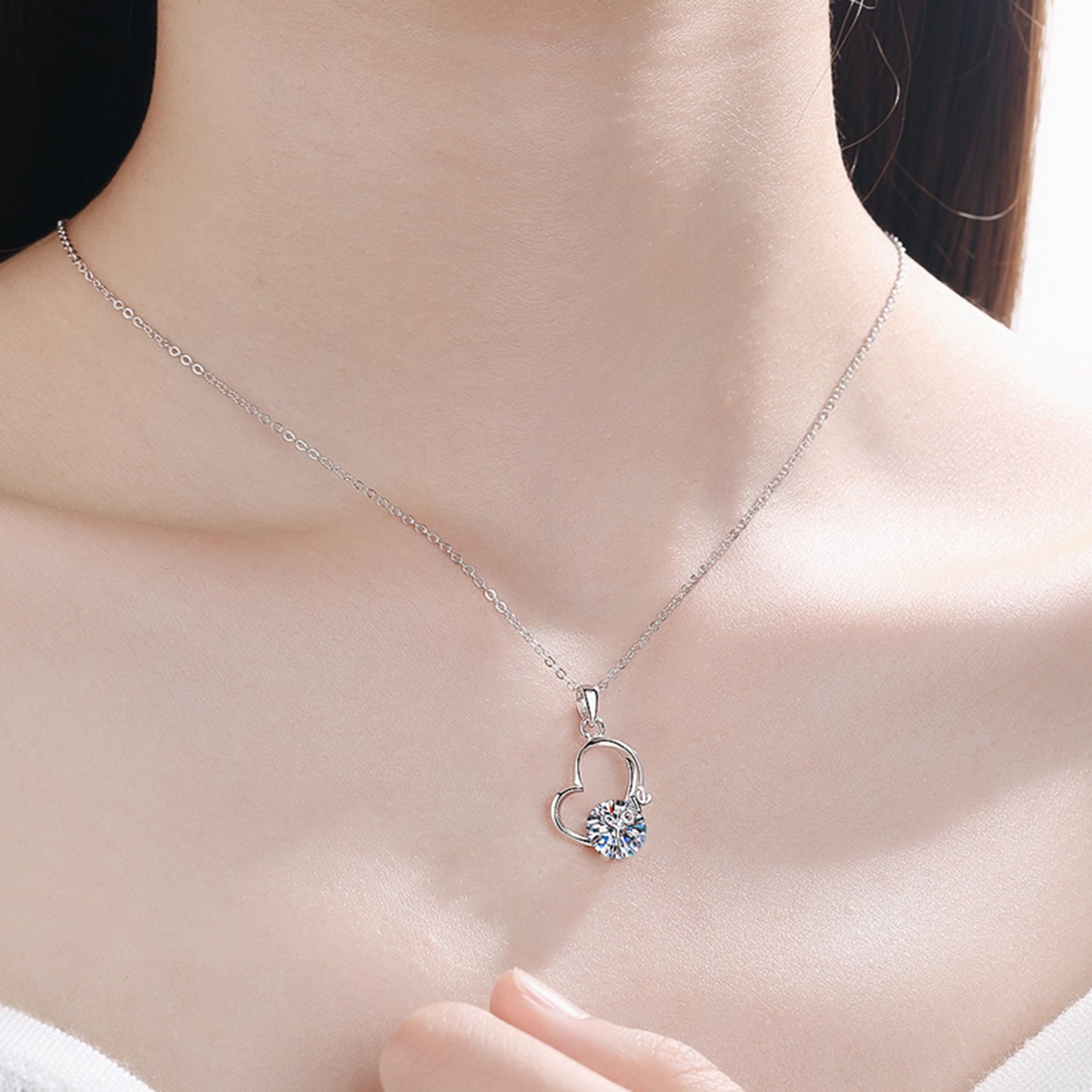 Collier en argent sterling 925 avec cœur moissanite 2 carats