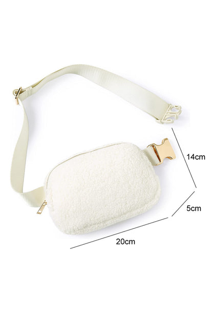 Bolso bandolera con correa ajustable de sherpa blanco brillante