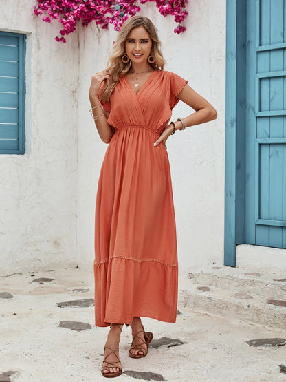 Ruffled Surplice Cap Sleeve Dress