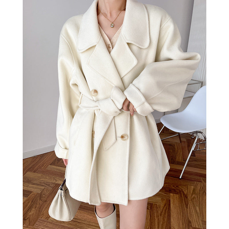 Wool Mid-length Loose Waist Woolen Coat