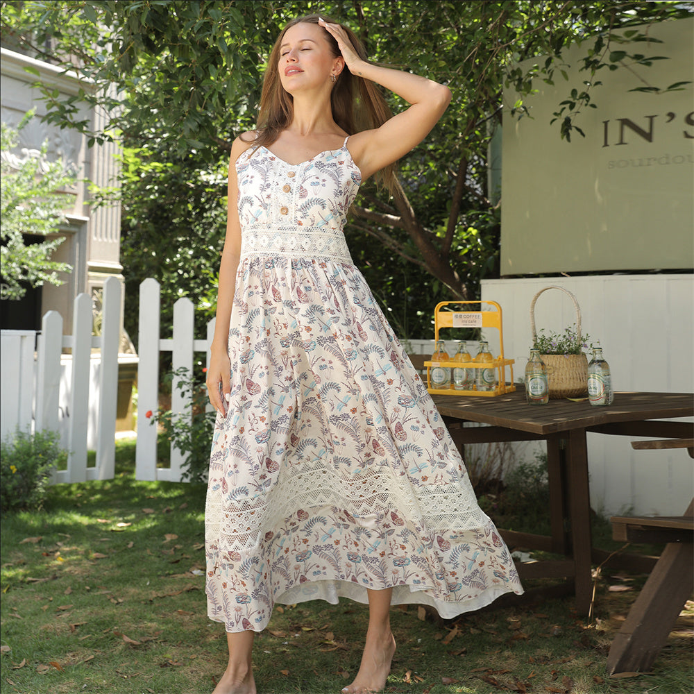 Robe florale à bretelles sans manches pour femmes