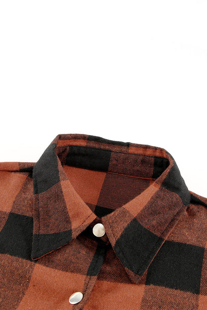 Green Turn-down Collar Plaid Shirt Coat