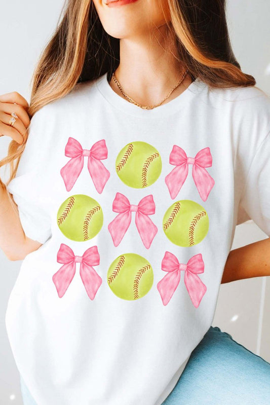 Camiseta con cuello redondo y gráfico de béisbol con pajarita informal blanca