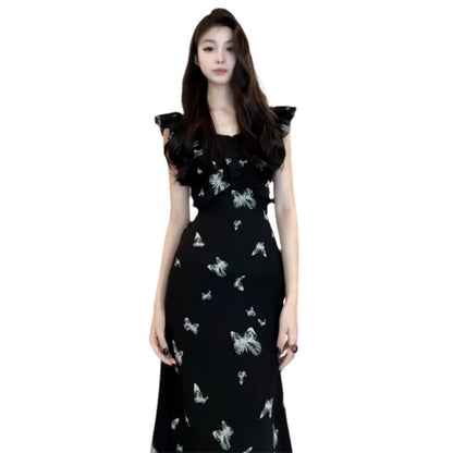 Women's Summer Printing Black Dress