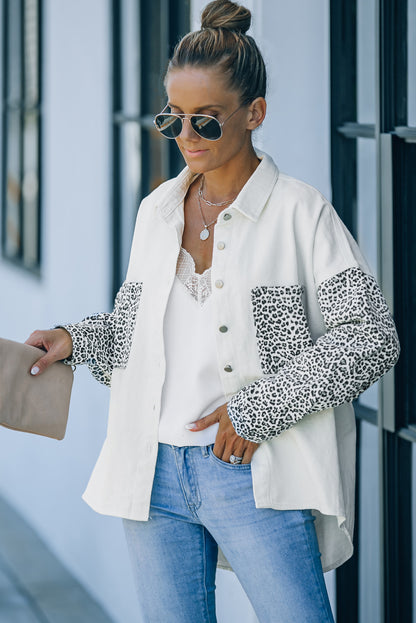 Black Contrast Leopard Denim Jacket