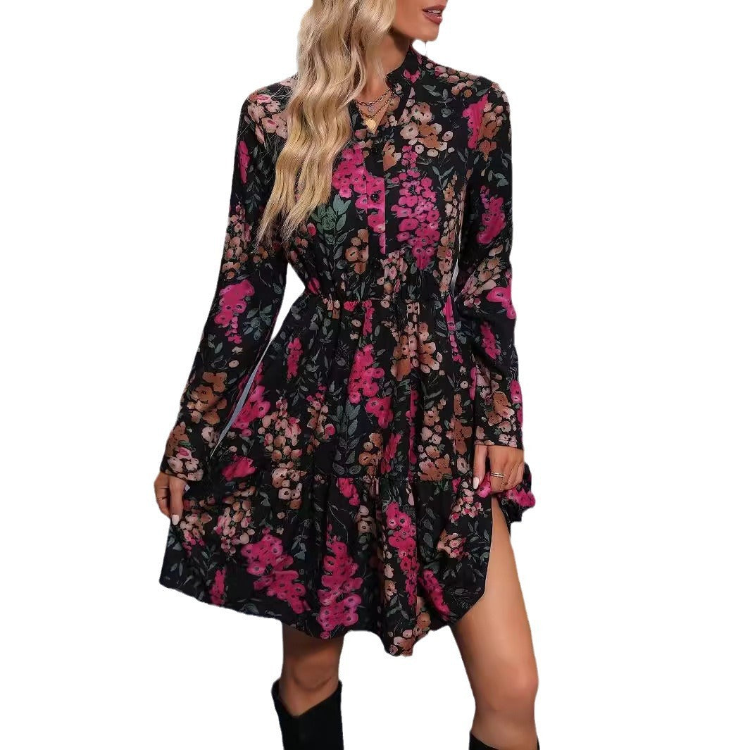 Autumn Elegant New Printed Shirt Dress Women