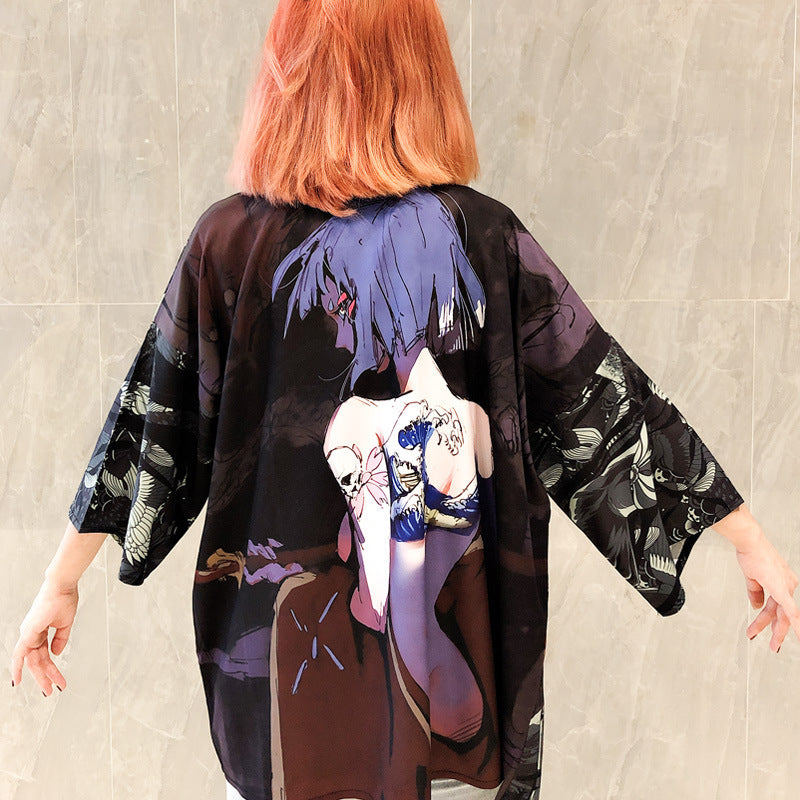 Été femmes Harajuku impression numérique Kimono manteau manteau Cardigan