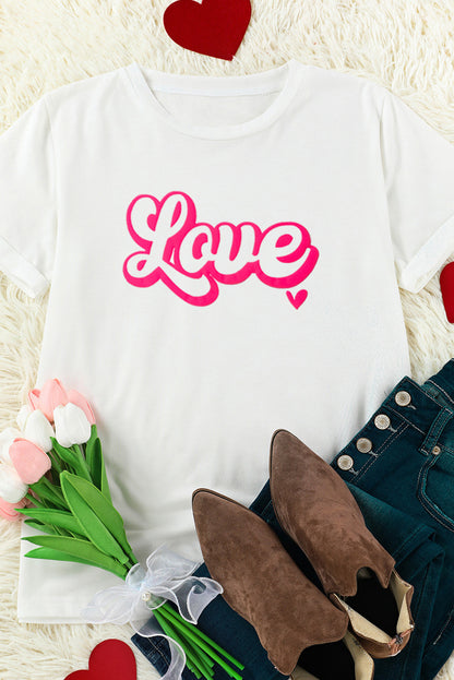 T-shirt graphique blanc avec lettre d'amour pour la Saint-Valentin