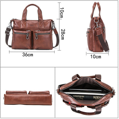 Computer Vegetable Tanned Leather Portable Briefcase Casual Leather Men's Bag