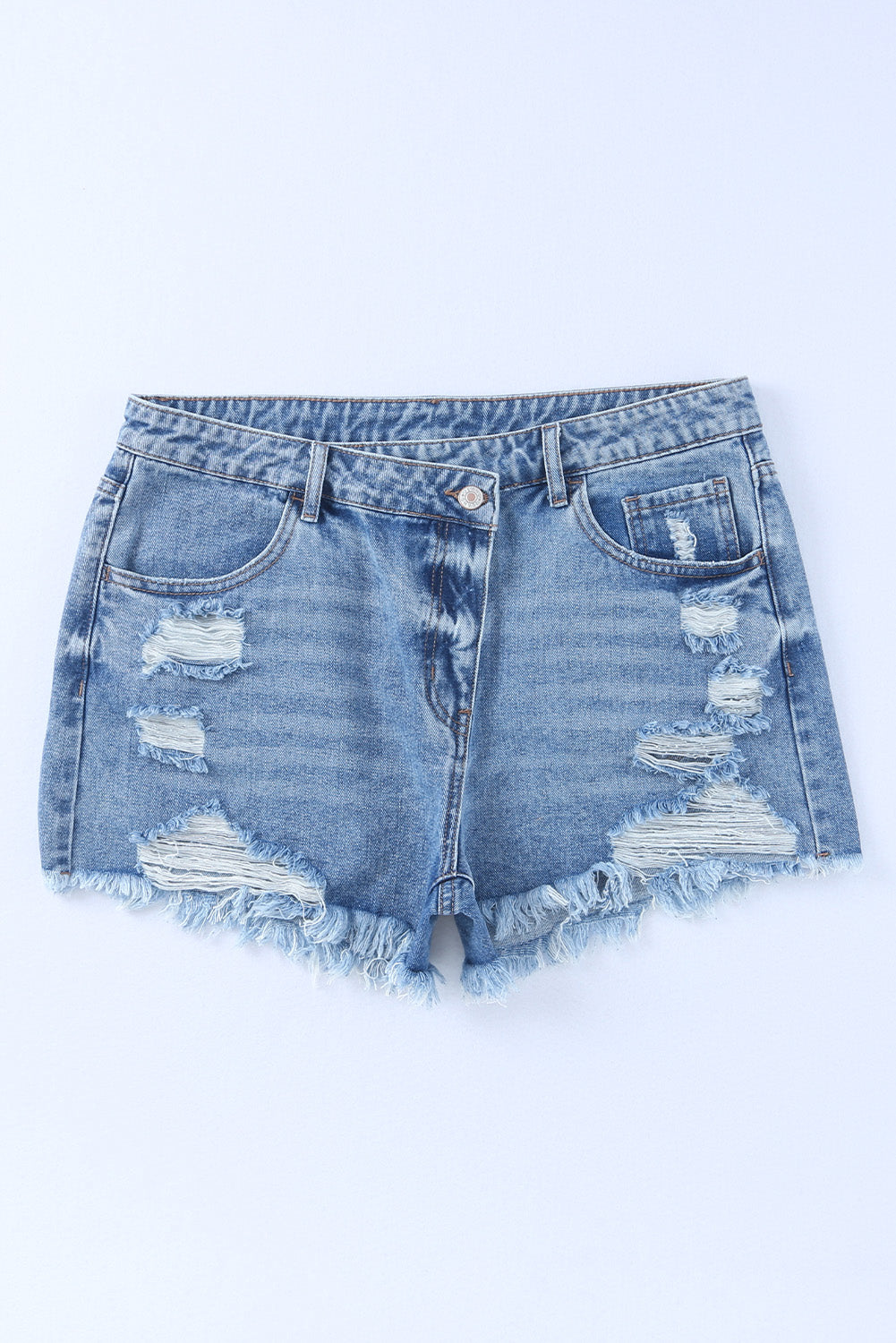 Short en jean taille haute bleu ciel à taille croisée