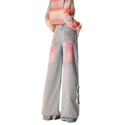 Tie-dyed Butterfly Slightly Spicy Jeans High Waist Slimming