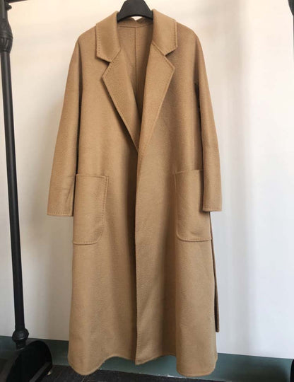 Manteau long en laine double face ondulé pour femme