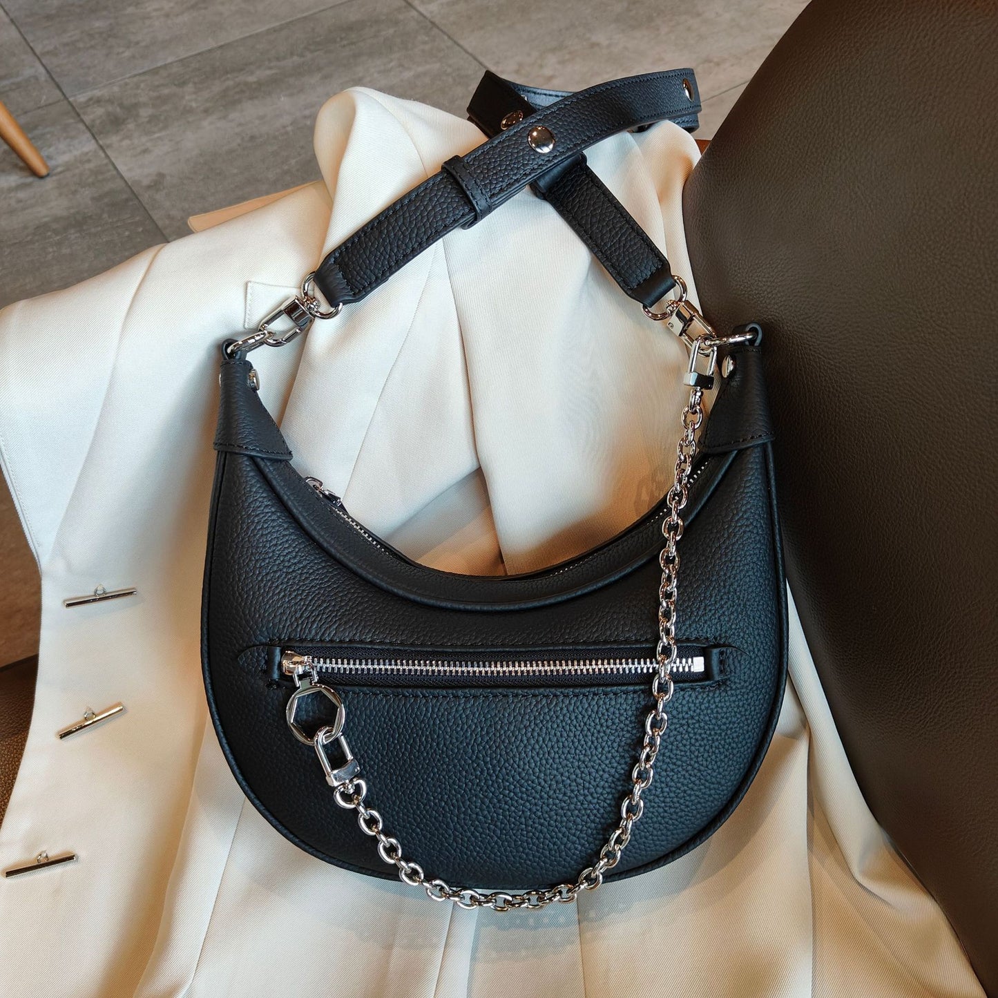 Bolso de hombro con cadena de piel de vaca de moda para mujer