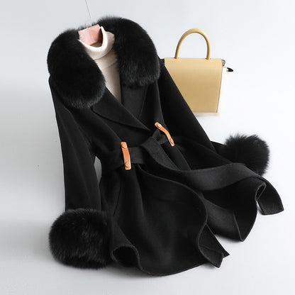 Women's Fox Fur Collar High Rui Double-sided Cashmere Coat