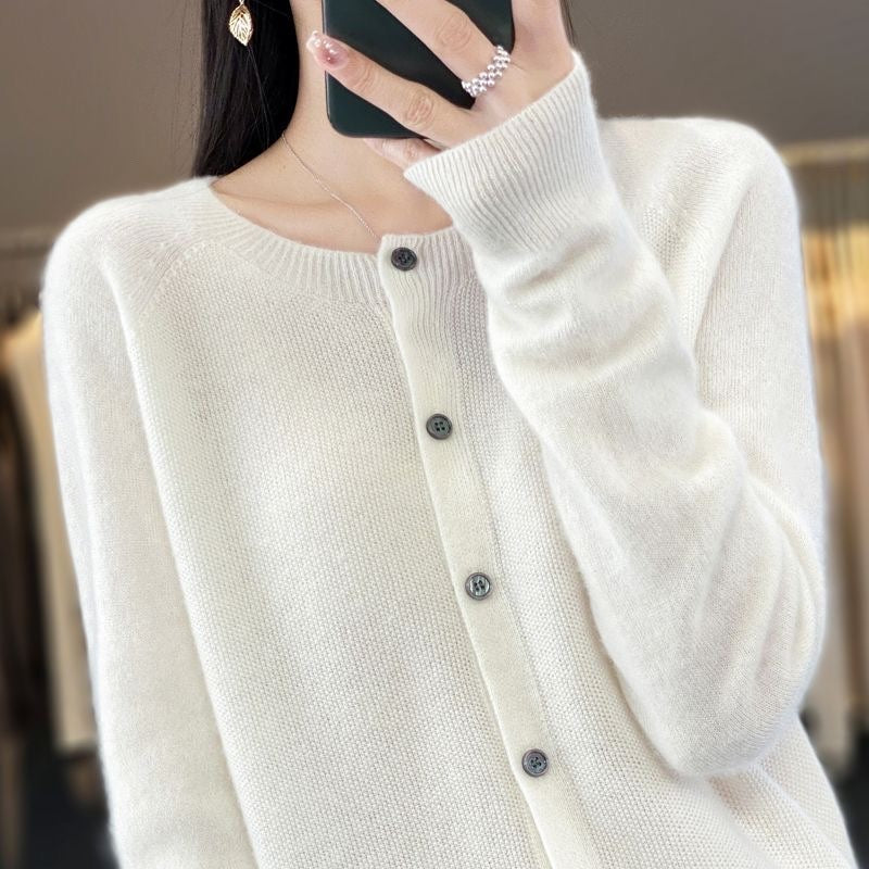 Wool Round Neck Cashmere Cardigan Knitted Coat