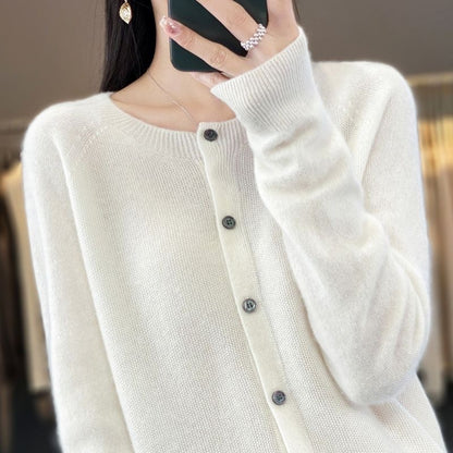 Wool Round Neck Cashmere Cardigan Knitted Coat