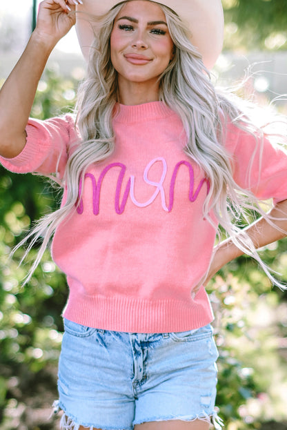 Bonbon Mom Tinsel Front Short Sleeve Sweater