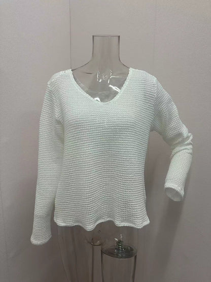 Women's V-neck Solid Color Fashion Knitted Blouse