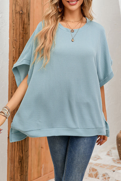 Apricot Ribbed Knit Batwing Sleeve Tunic Oversized T Shirt