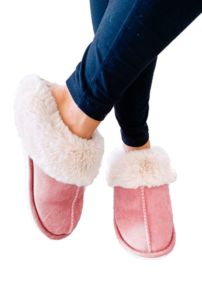 Pink Faux Suede Plush Lined Slip on Slippers