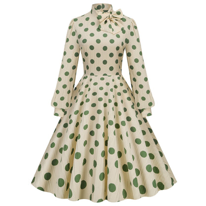 Women's Retro Dots Puff Sleeve Dress