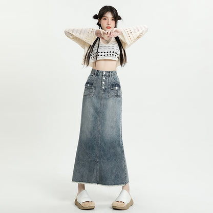 Women's Fur Edge Retro Denim Skirt