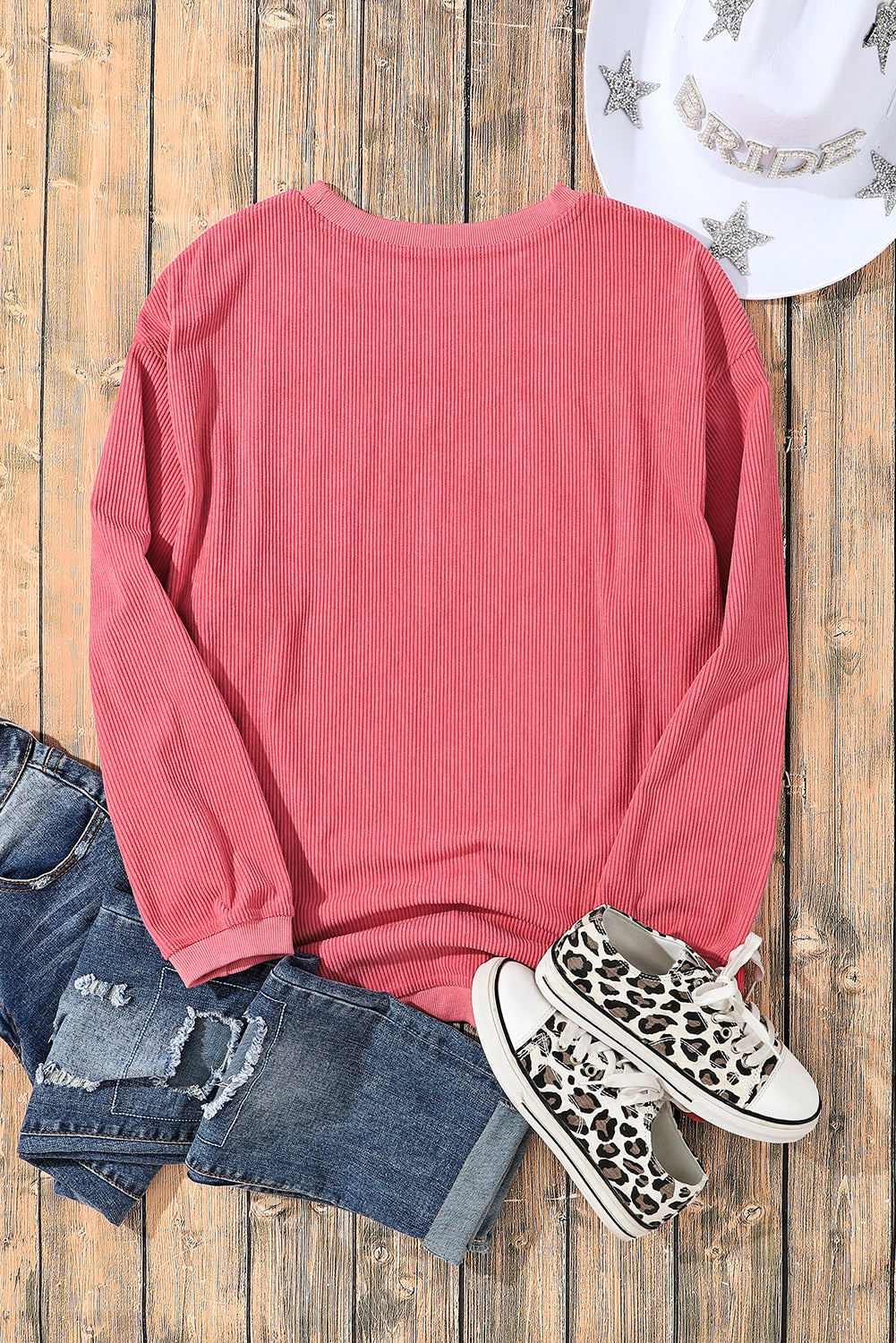 Sweat-shirt surdimensionné côtelé rose fraise