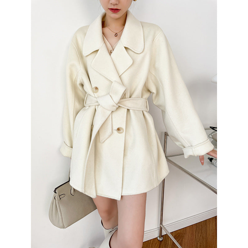 Wool Mid-length Loose Waist Woolen Coat