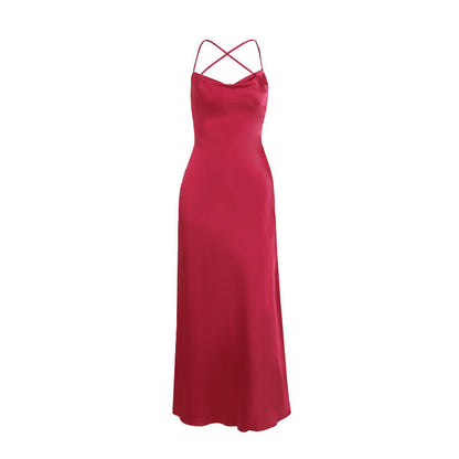 Strap Satin A Swing Backless Dress Women