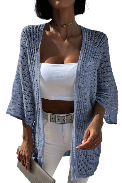 Cardigan léger kimono en tricot ajouré bleu ciel