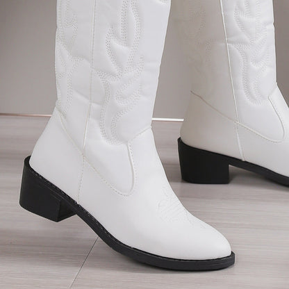 Bottes en cuir PU à bout pointu et talon bloc