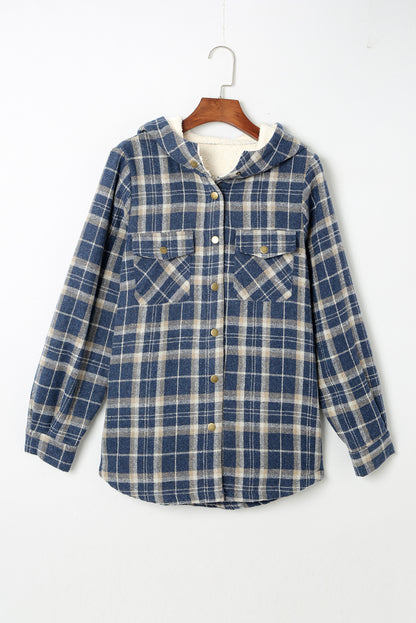 Plaid Pattern Sherpa Lined Hooded Shacket