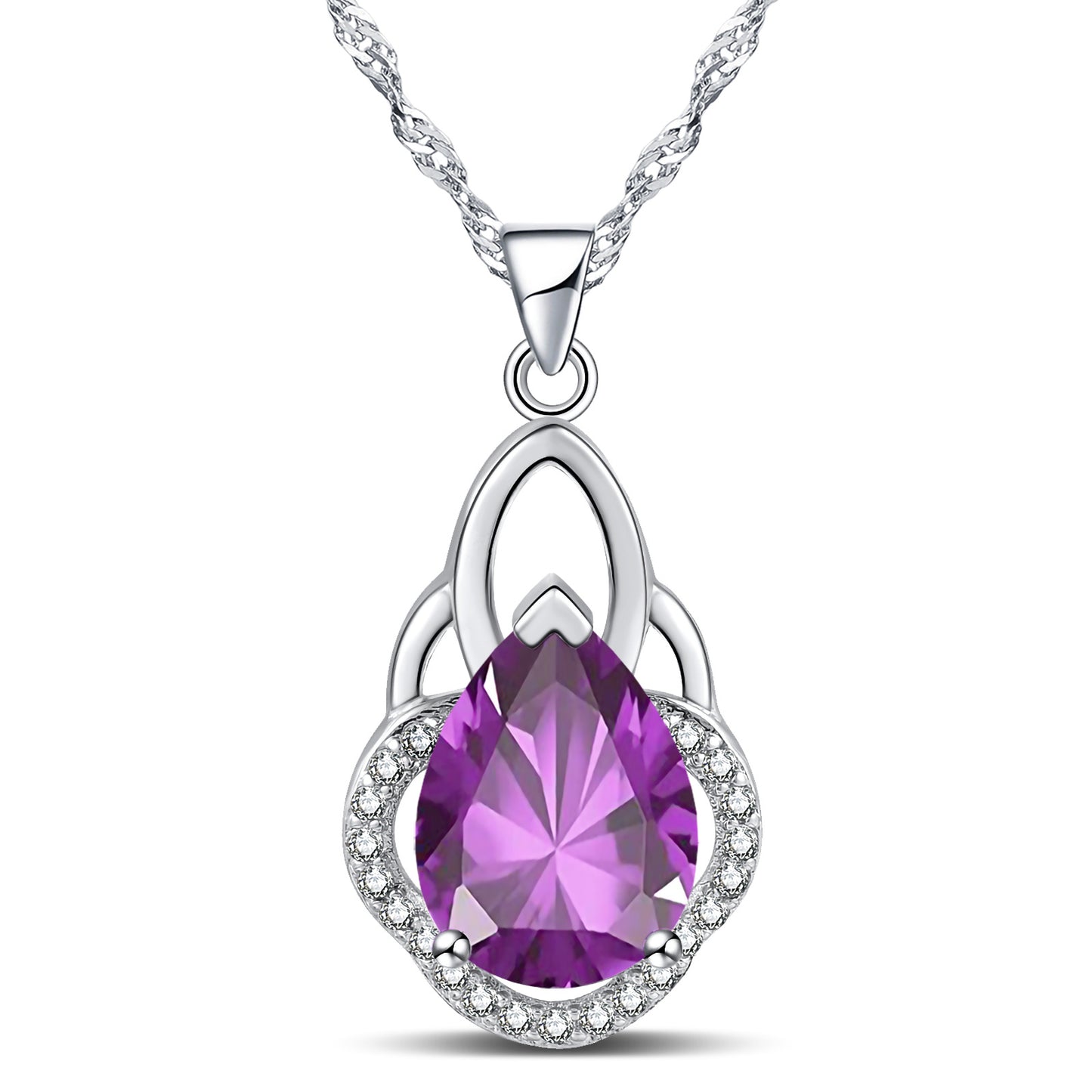 Emma Manor Collier avec pendentif couronne en forme de poire plaqué or blanc 14 carats avec oxyde de zirconium 5A pour femme