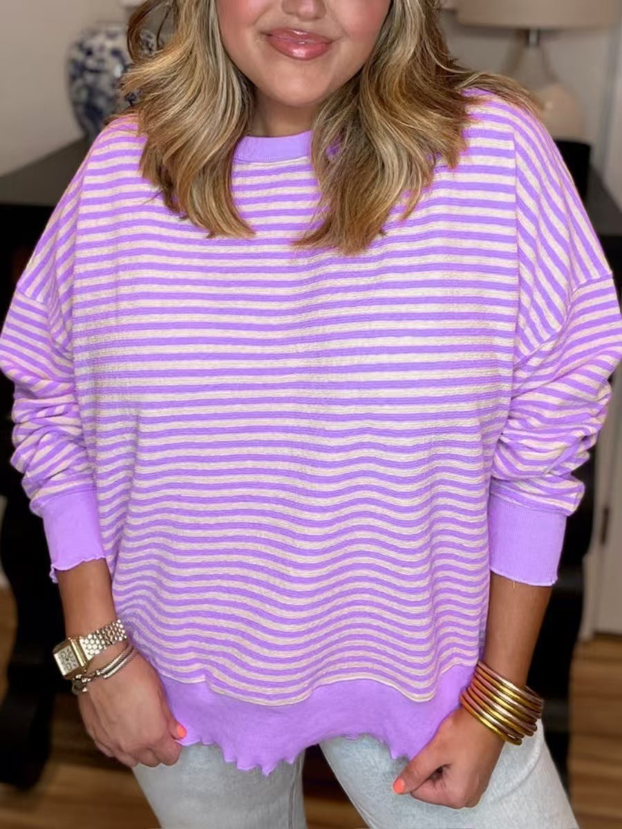 Women's Loose Striped Sweatshirt Long Sleeve