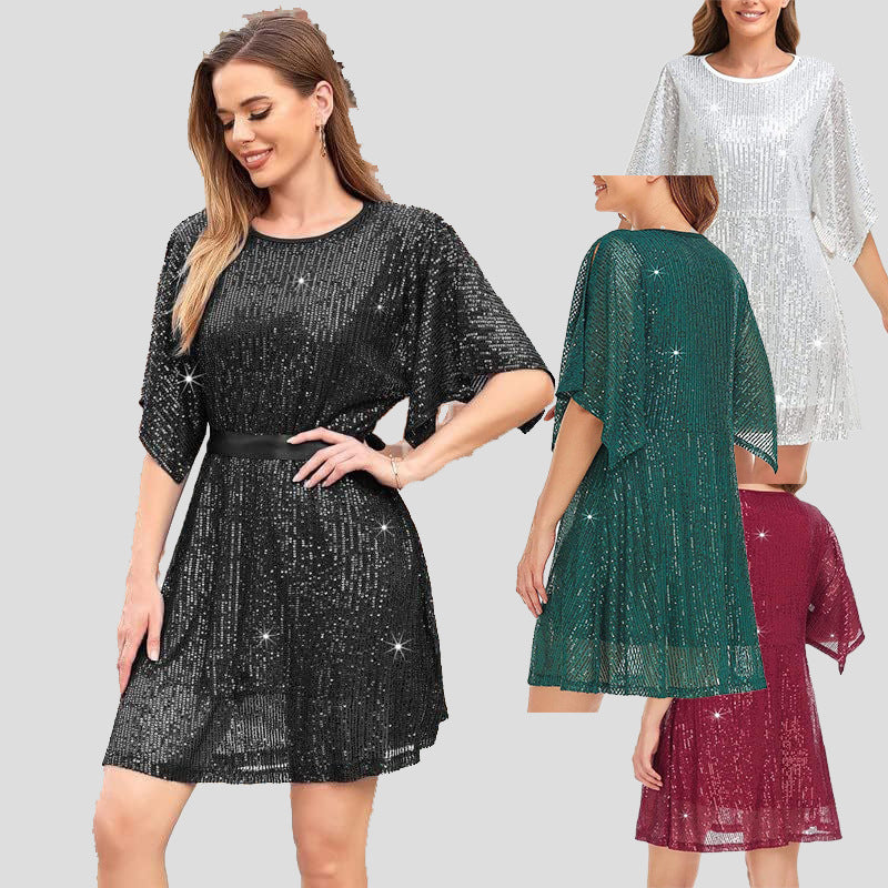 Women's Sequined Loose Slit Sleeve Casual Dress