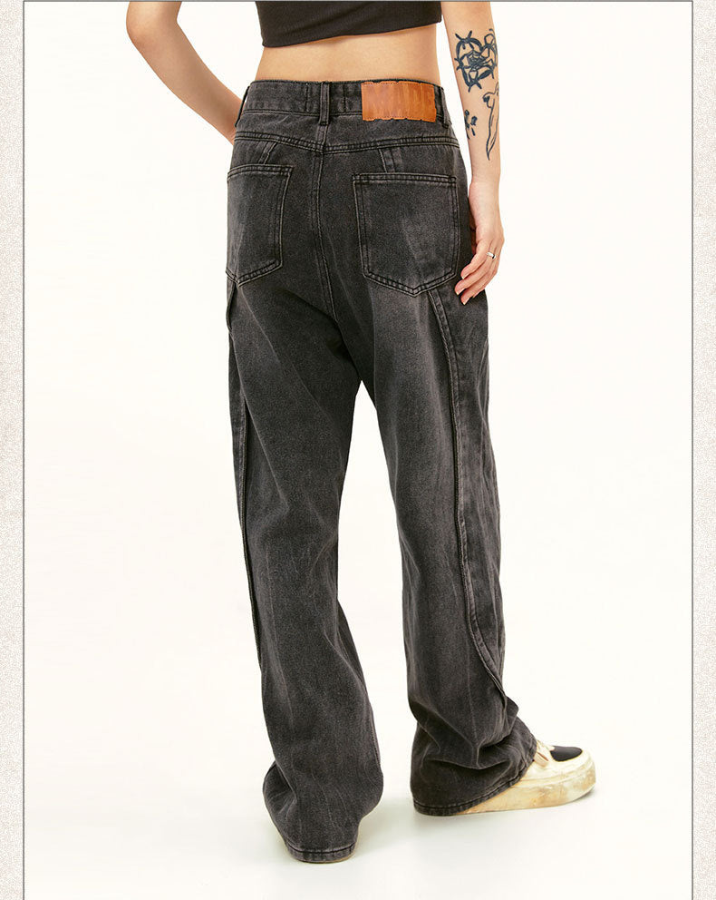 Street Deconstruction Design Washed Faded White Straight Jeans