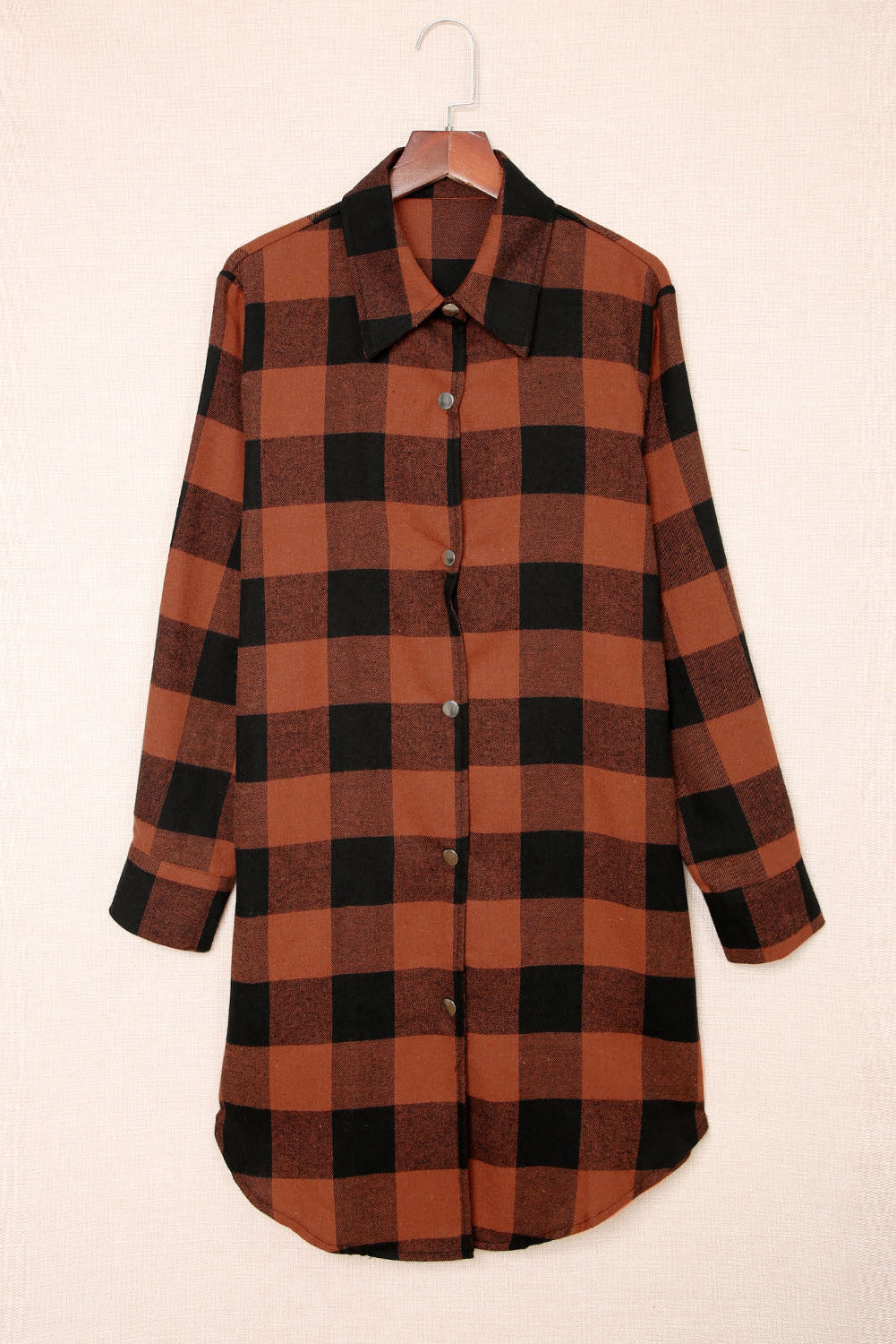 Green Turn-down Collar Plaid Shirt Coat