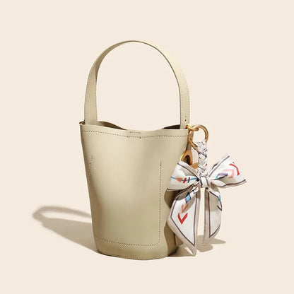 Sac seau portable à une épaule en cuir véritable pour femme