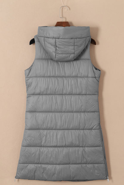 Manteau gilet matelassé long à capuche noir