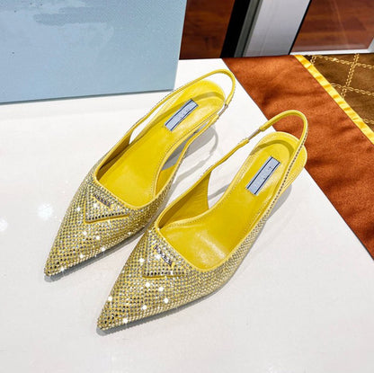 Women's Triangle  Pointed Rhinestone Cat Heel Sandals