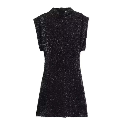 Robe à sequins sans manches Design Sense Sequin pour femme