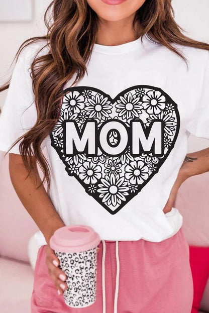 Camiseta blanca con cuello redondo y estampado de flores en forma de corazón de MOM