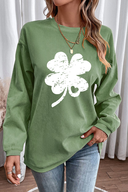 Sudadera con gráfico de trébol desgastado con cordones de San Patricio en verde hierba