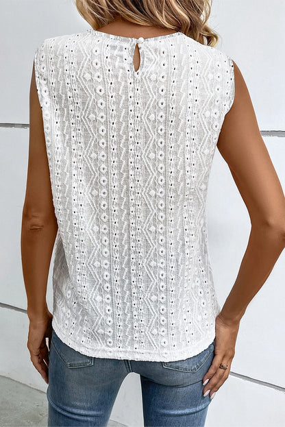 Blusa sin mangas con espalda de cerradura de crochet de encaje de guipur blanco