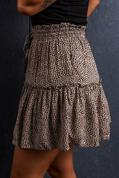 Frill Leopard Elastic Waist Skirt