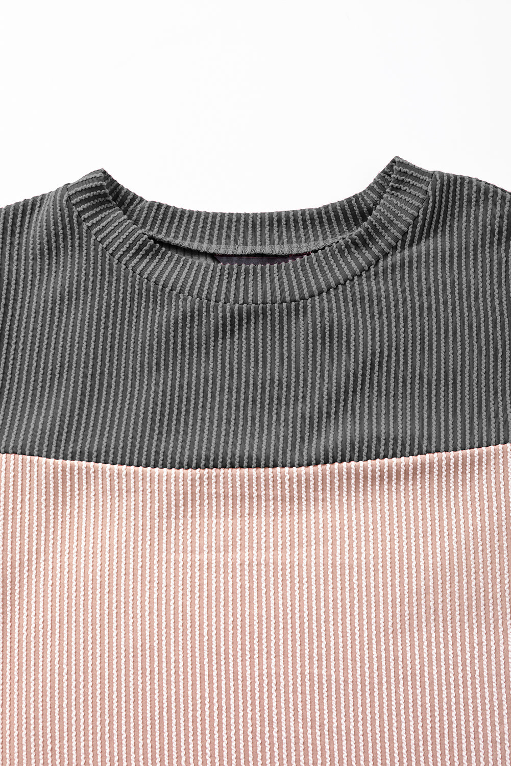 Pink Rib Textured Colorblock T Shirt