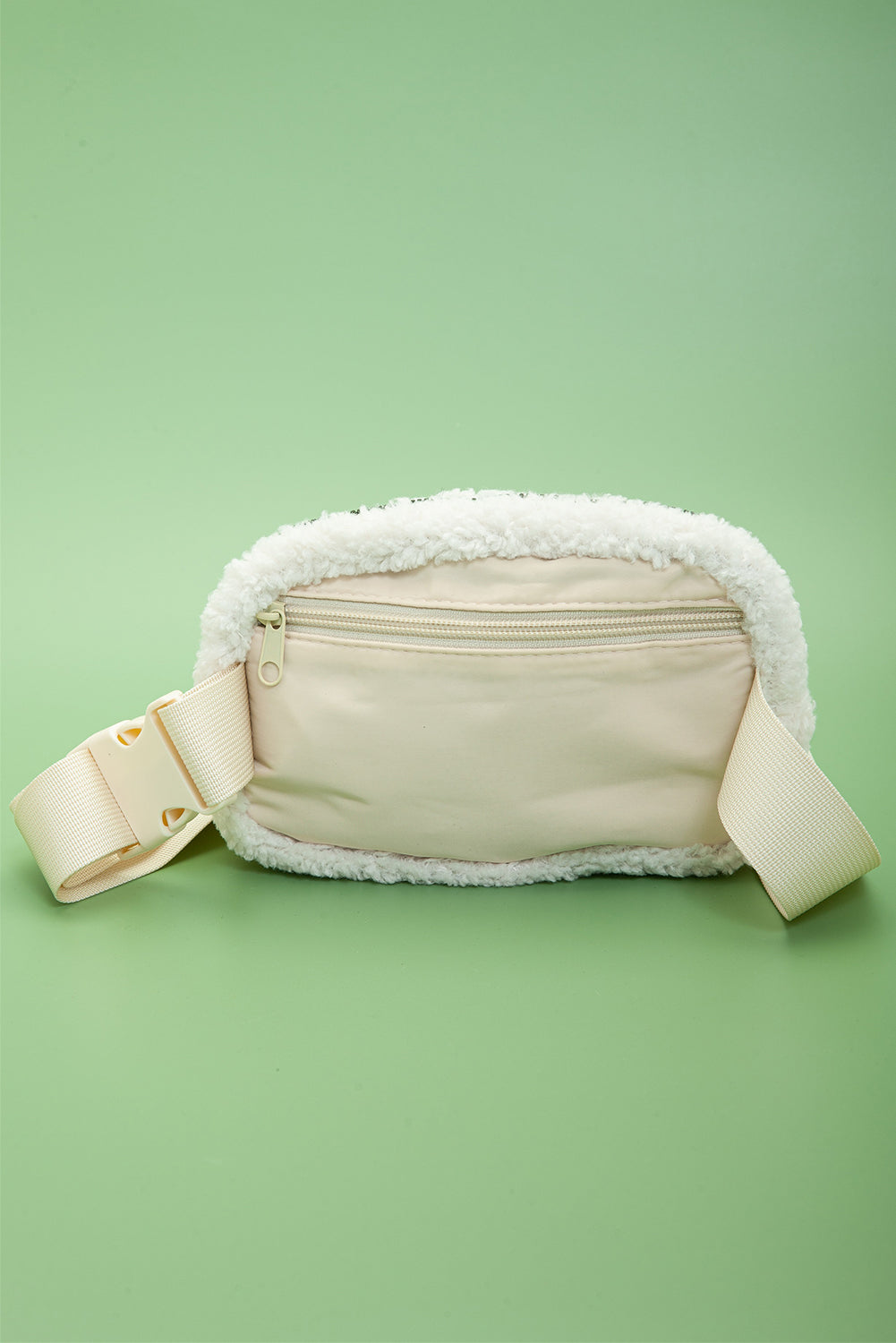 Bolso bandolera con correa ajustable de sherpa blanco brillante