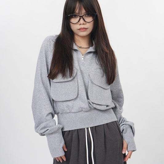 Half Zipper Pullover Non-hoodie Gray Sweater